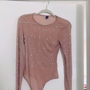 Pearl & jeweled bodysuit